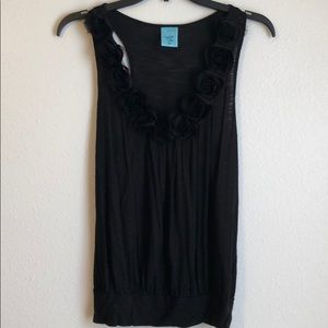 Black Tank Top with Rosette Detail
